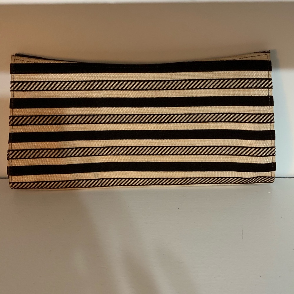 🌈 Vintage Linen & Velvet Stripe Snap Clutch